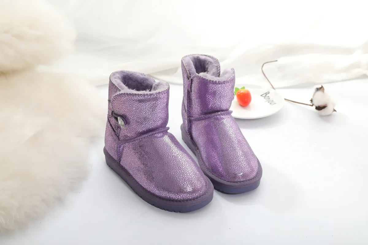 3352 Purple Новые детские австралийские зимние ботинки из коровьей кожи с блестками; Зимние теплые плюшевые короткие ботинки для мальчиков и девочек; Водонепроницаемая детская обувь - Цвет: 3352 Purple