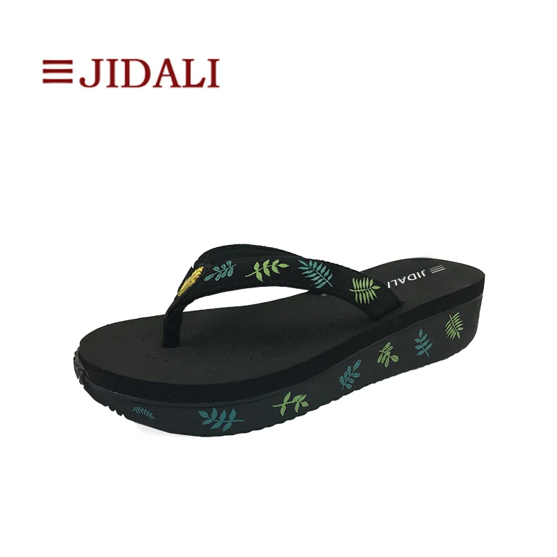 JIDALI/Модная Повседневная обувь; Женские спортивные туфли на танкетке с зелеными листьями; легкие удобные женские сандалии на среднем каблуке; сезон лето - Цвет: Green