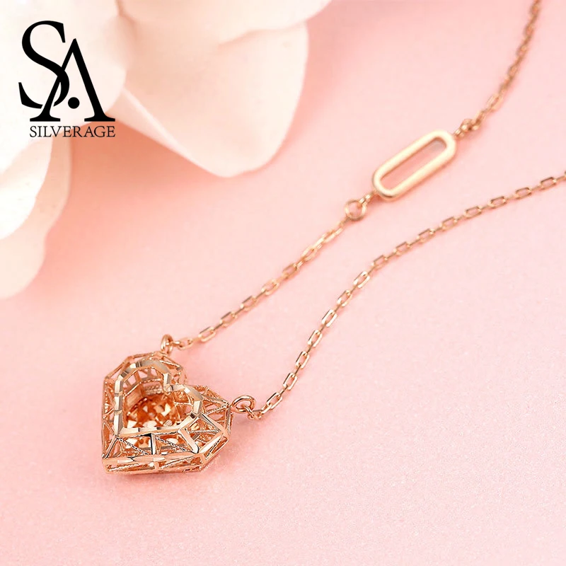 SA SILVERAGE, сердце, любовь, подвеска, ожерелья, 18 K, розовое золото, женская подвеска,, цепочка, буква, любовь, ожерелья, Настоящее розовое золото, ювелирное изделие