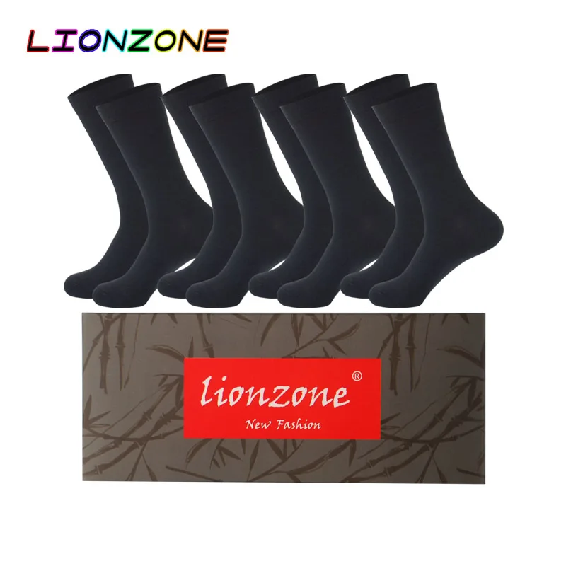 Dark grey LIONZONE 4 пар/лот новые стили мужские черные бизнес бамбуковые носки Свадебные носки Размер США(9-13) антибактериальный дезодорант длинные носки - Цвет: Dark grey