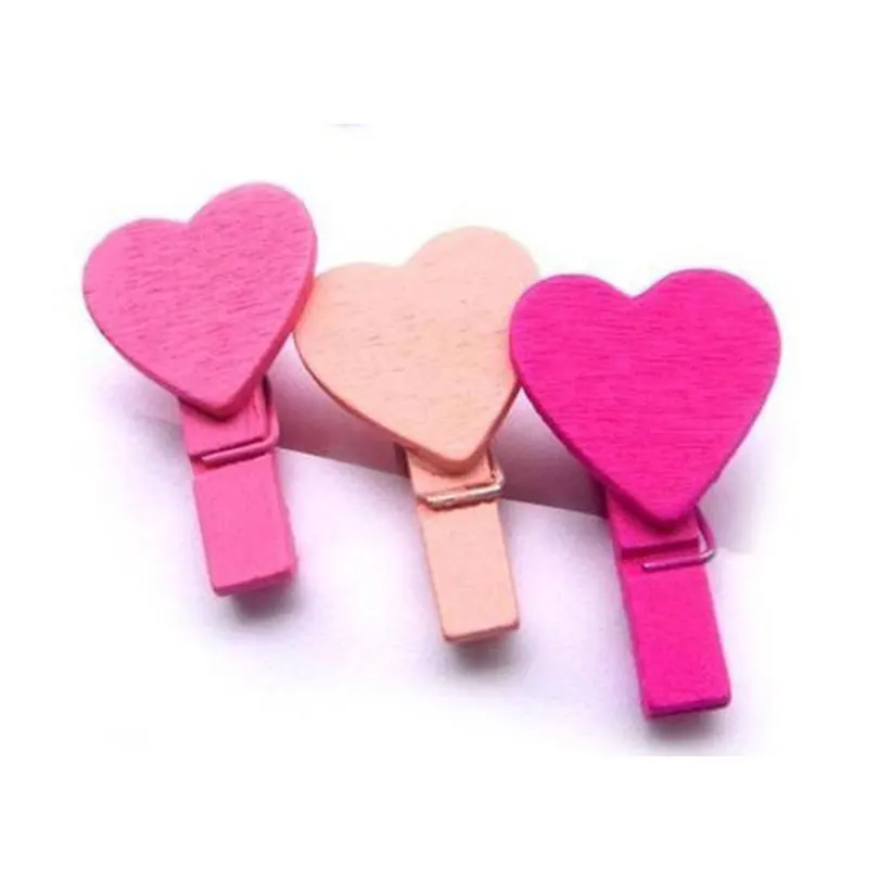 6 цветов Творческие деревянные прищепки любовь памяти Mini любящее сердце 12