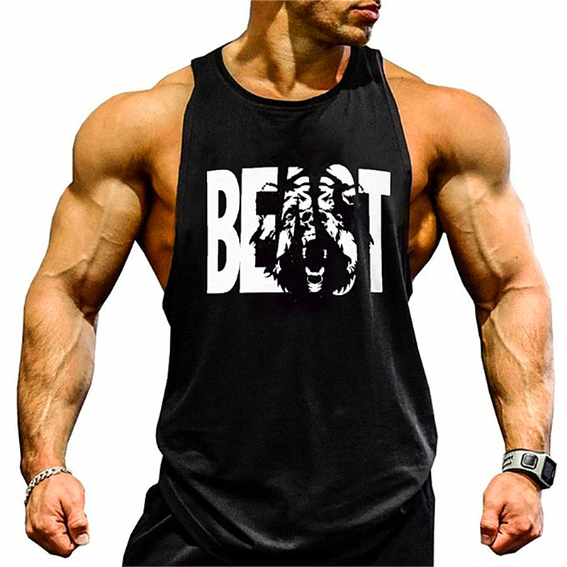 

Gym Brand clothing Bodybuilding Fitness Mens running tanks workout BEAST print vest Stringer sportswear muscle undershirt