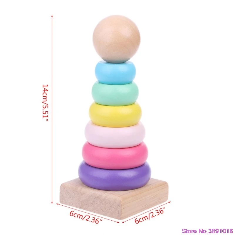 

New Warm Color Rainbow Stacking Ring Tower Stapelring Blocks Wood Toddler Baby Toys