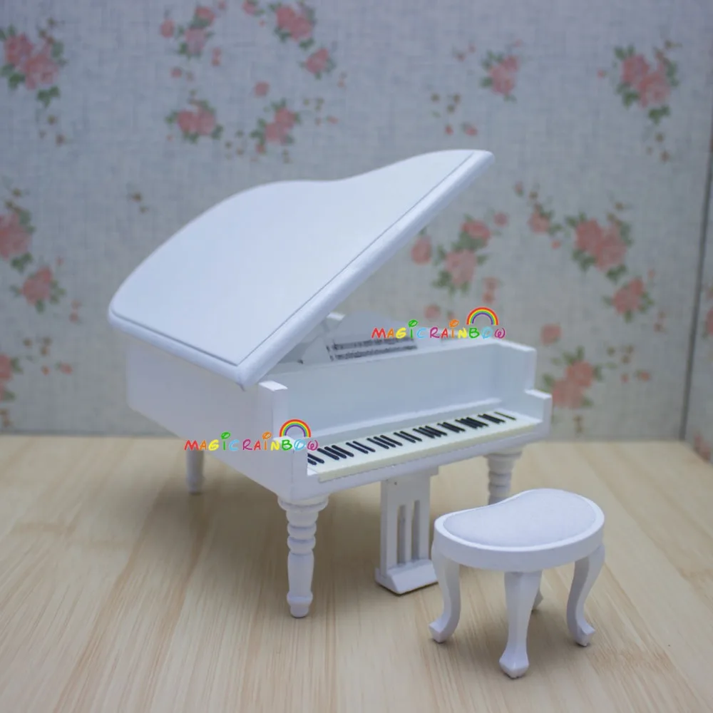 1:12 Масштаб кукольная мебель миниатюры фортепиано Pianoforte игрушечной модели белый стул