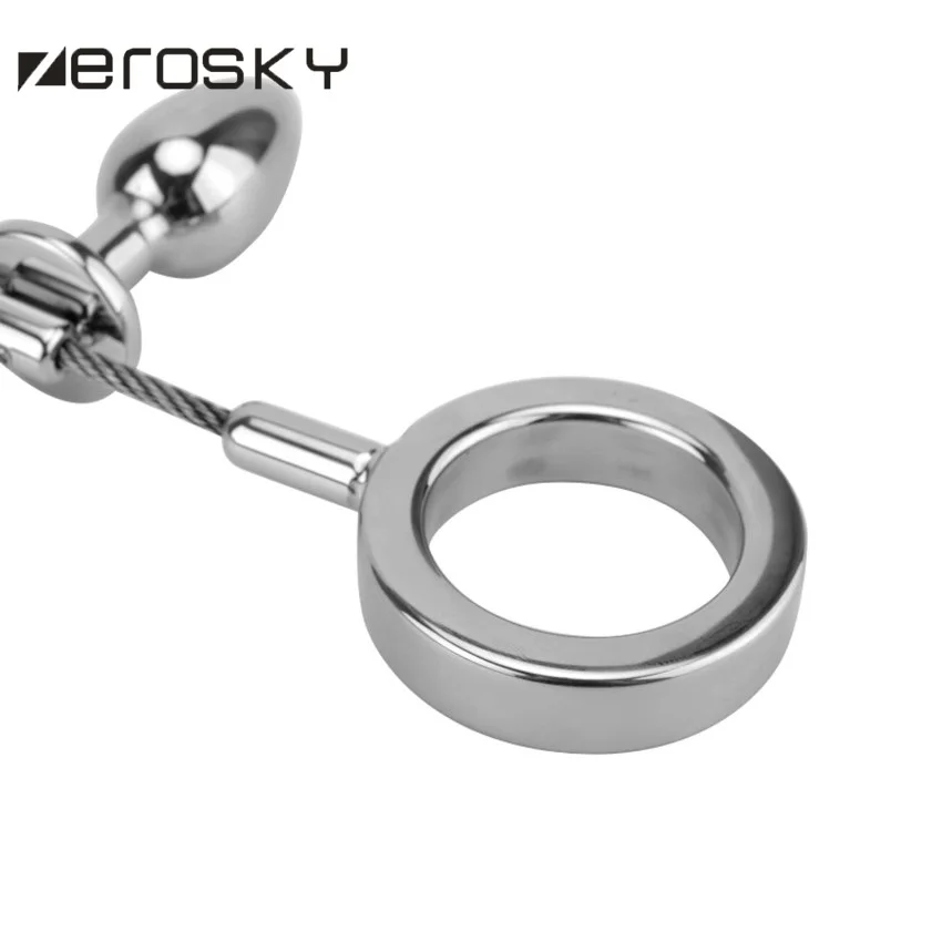 Съемный Анальная пробка из нержавеющей стали с петух клетка Кольца для пениса