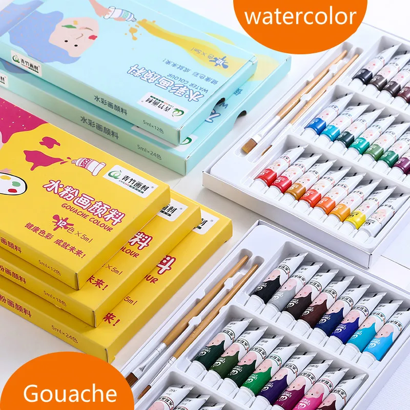 Детская Акварельная краска гуашь пигмент набор 12/18/24 цветов вода цвет