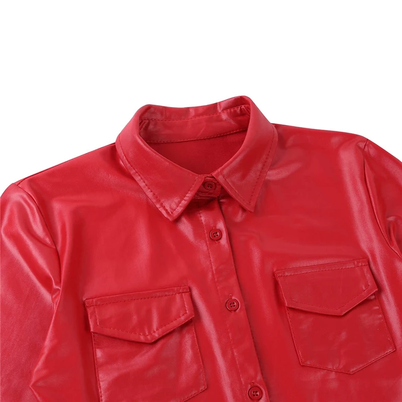 Женские блузки из искусственной кожи сексуальные женские топы с длинными