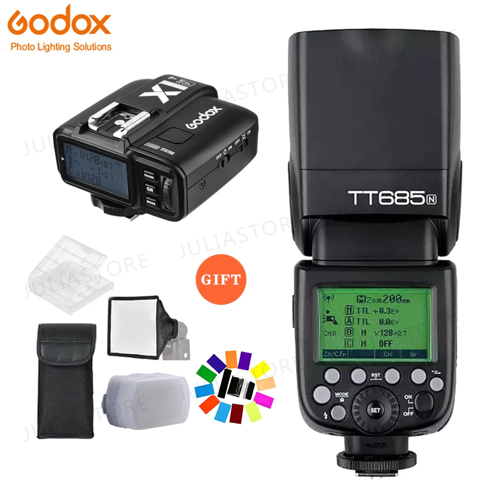 Беспроводная вспышка Godox TT685N 2 4G HSS i TTL GN60 + X1T N триггер для Nikon D800 D810 D90 D700 D7100 D7000 D5200