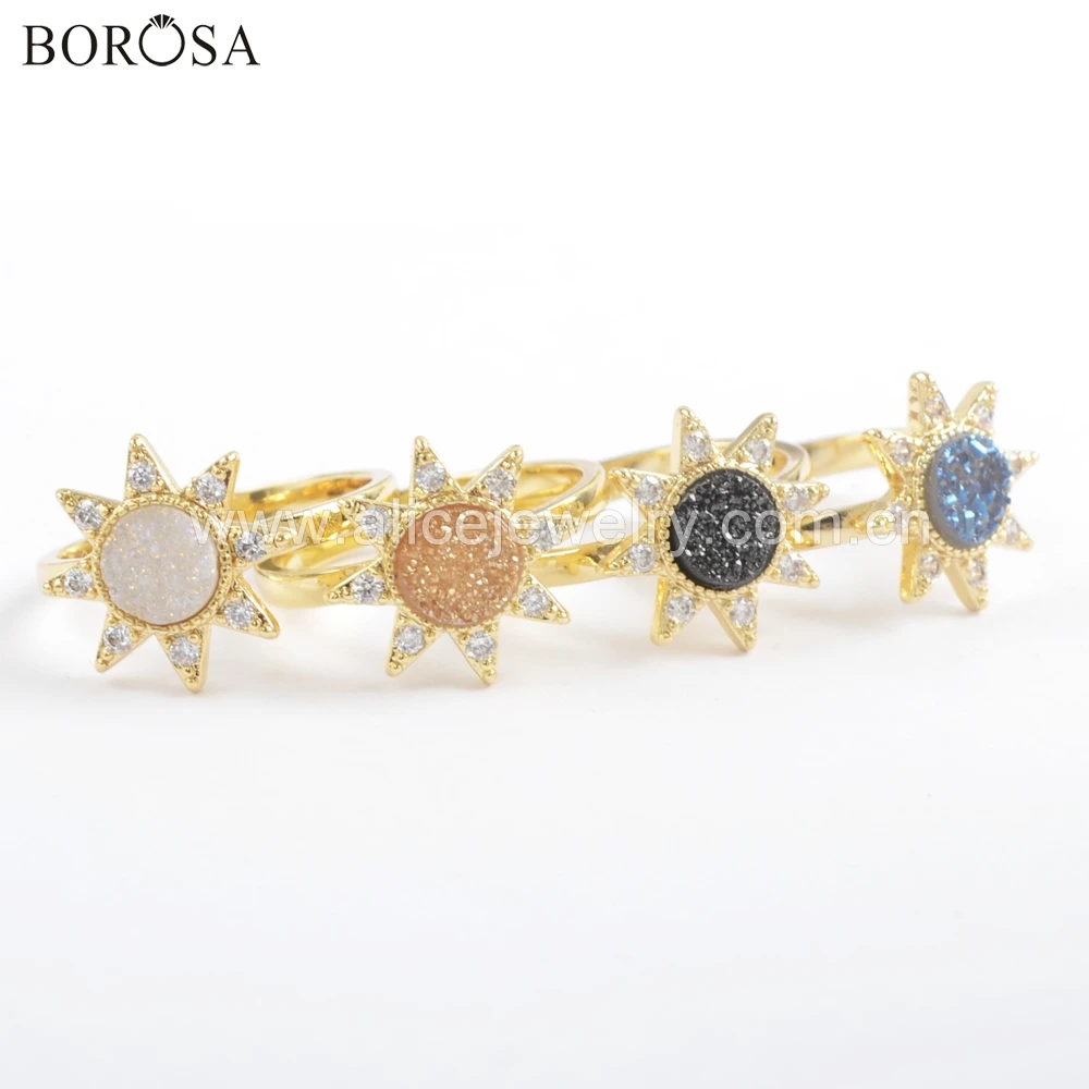 BOROSA 6 шт. смешанных цветов кулон агат Друза кольца ювелирные изделия микро паве