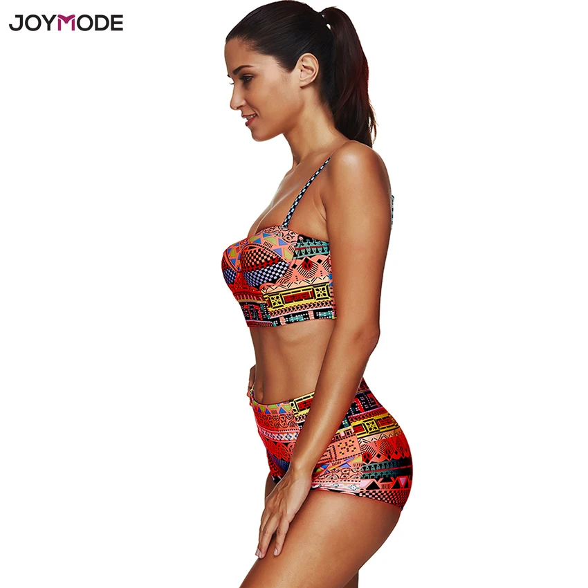 JOYMODE высокая Талия бикини Mujer Verano на косточках бюстгальтер с мягкими чашечками и бикини набор ретро печати плюс размер купальные костюмы 2 шт летний купальник