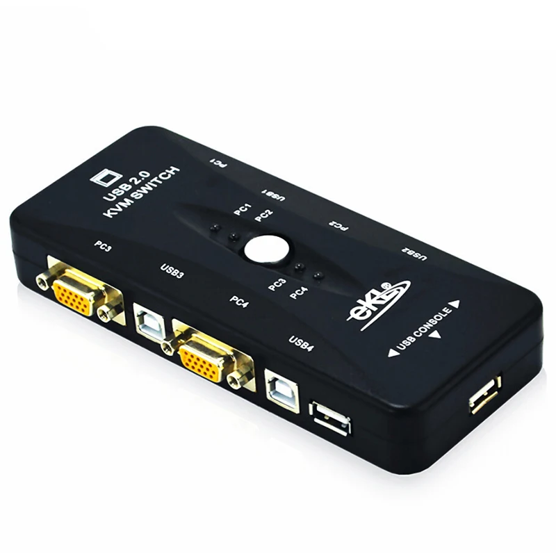 EtopLink EKL-41UA 4 PORT KVM VGA Switch USB 2.0 Keyboard Mouse Box with PCS Cables for Monitor PC Laptop |
