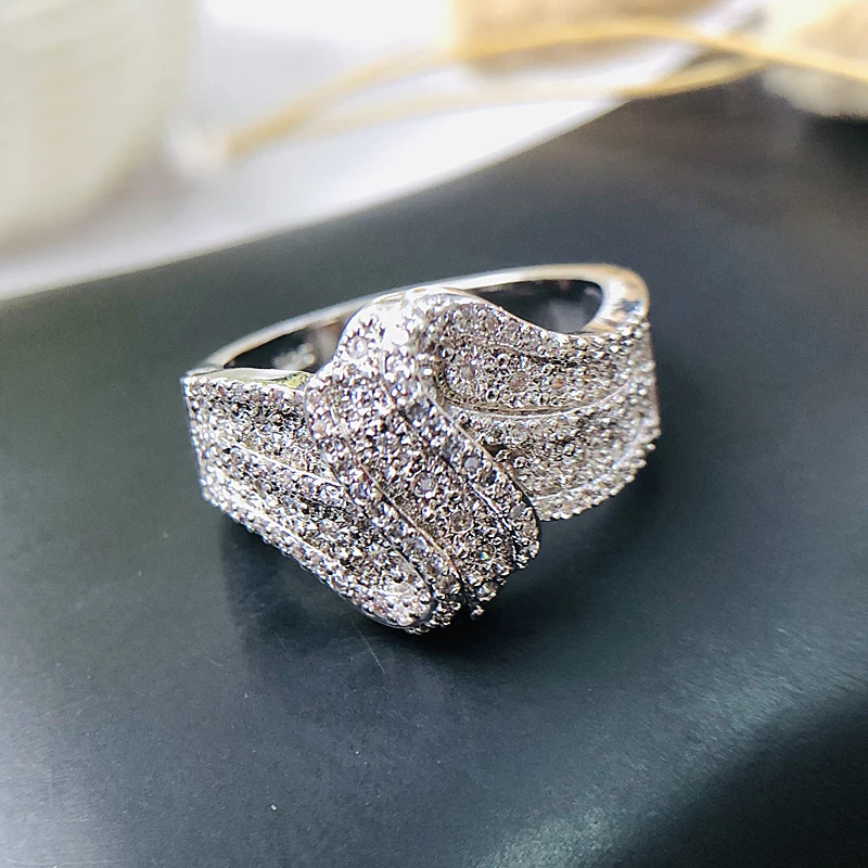 Женские кольца в форме кривой ослепляющие ретро из белого циркония для свадьбы