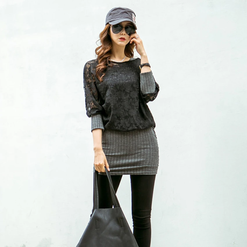 Glouphant пикантные эластичные талия Лоскутная Черный Кружево платье Для женщин