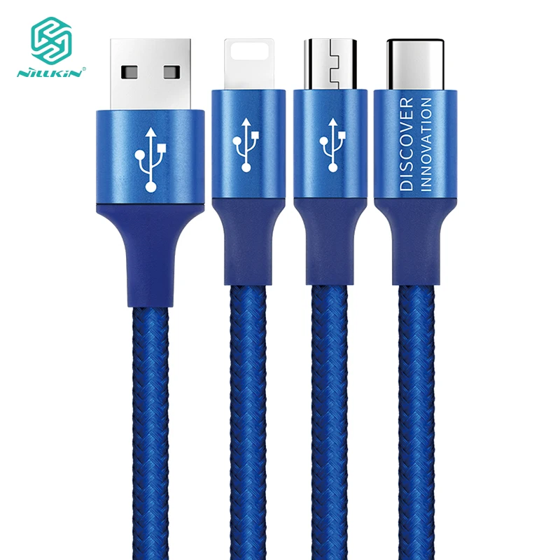 Nillkin usb кабель 3 в 1 Micro+ type C+ для iPhone для Xiaomi 9 Redmi note 7 Pro для huawei P30 mate 20 для samsung зарядки - Цвет: Синий