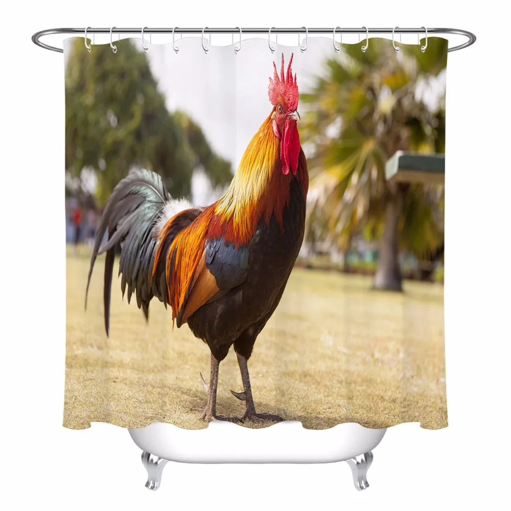 

LB Chicken Shower Curtain Natural Scenery Farmhouse Long Bathroom Waterproof Mildew Resistant Polyester Fabric for Bathtub Decor