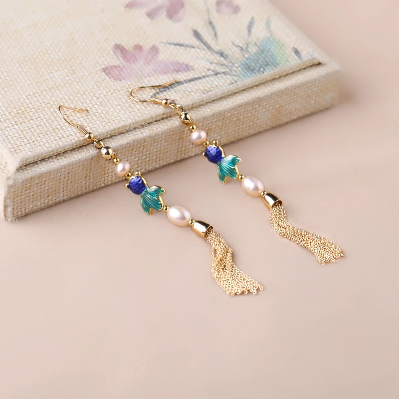 2019 new long tassel earrings female retro personality advanced sense design handmade | Украшения и аксессуары