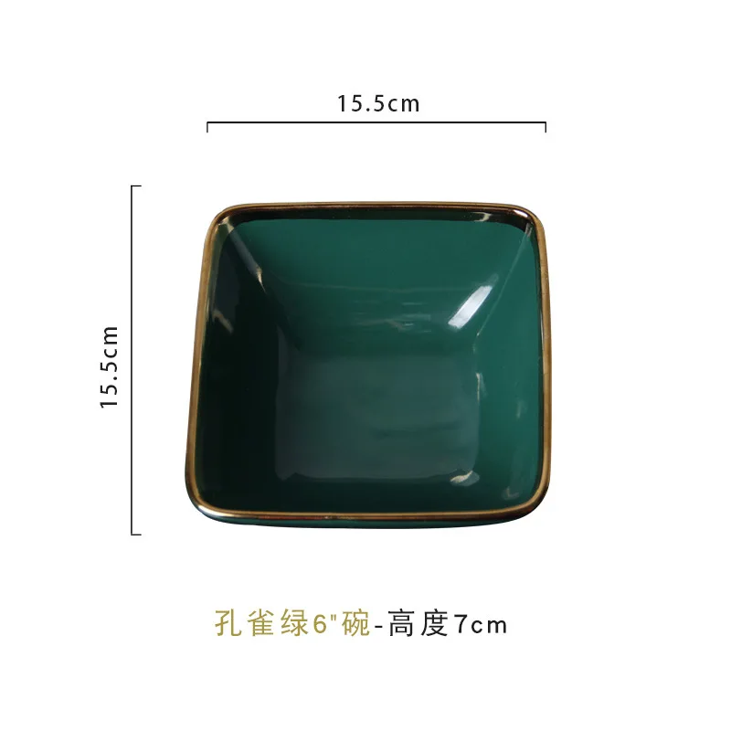 bowl-15.5X7cm Зеленый павлин набор керамических столовых приборов, креативная Западная тарелка, винтажный Пномпень, набор посуды и тарелок, набор тарелок - Цвет: bowl-15.5X7cm