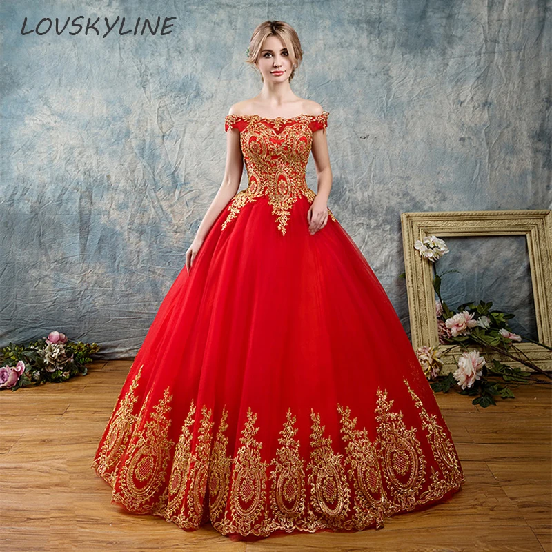 

Vintage Off shoulder Lace Boat Neck Red Wedding Dresses Floor length Plus Sizes Ball Gown Robe de Mariee Vestido De Noiva