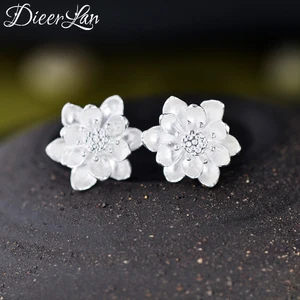 Женские серьги лотоса из серебра 925 пробы с цветочным узором