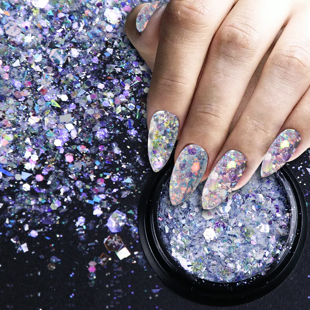 Лазерный порошок для ногтей 11 шт. цветной голографический 3d пигмент с блестками
