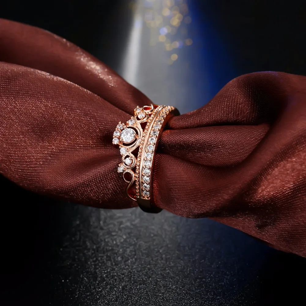 Женское кольцо с короной FAMSHIN Queen's розовое золото серебро циркон|crown rings for women|crown