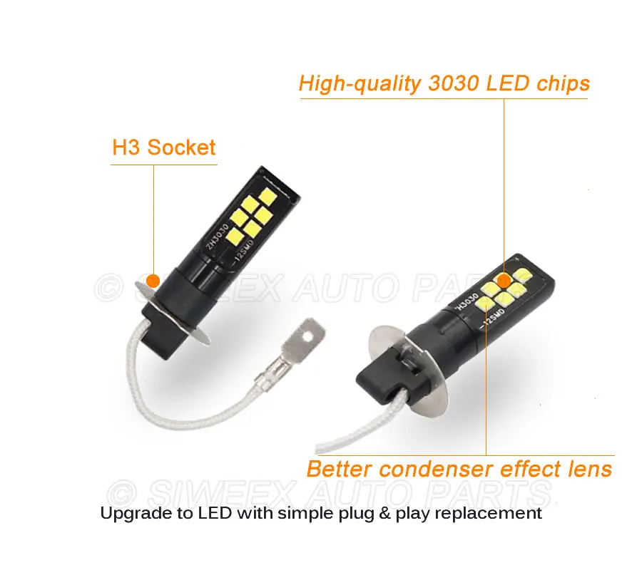 Супер яркий H3 светодиодный 12 SMD 3030 автомобиль для вождения автомобиля головной
