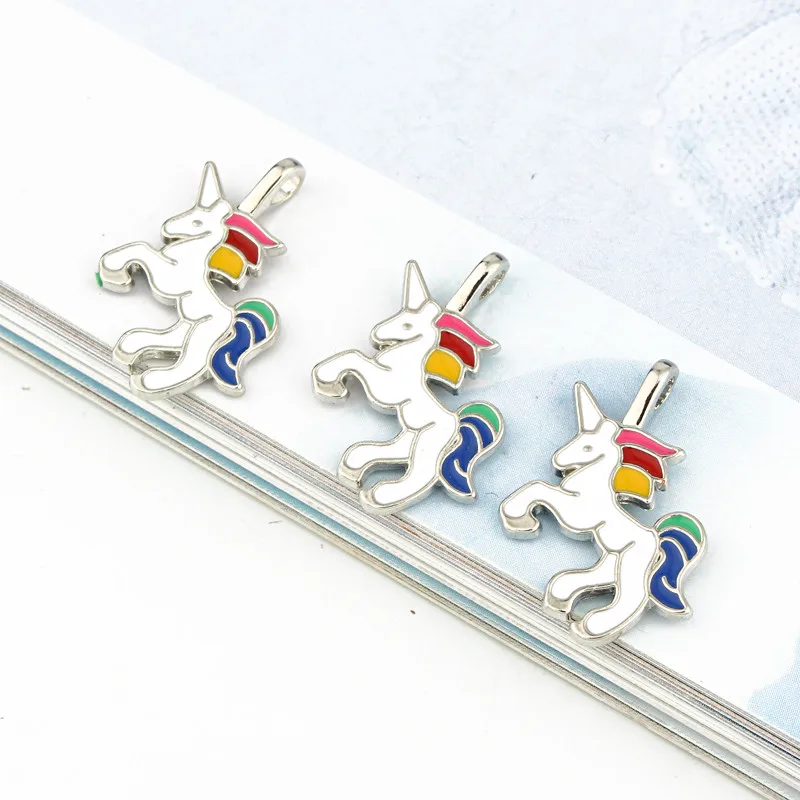 5pcs unicorn 5 шт./упак. серебряный единорог Эмаль Подвески для бижутерии, материал для рукоделия кулон ручной работы делает Цепочки и ожерелья ушные капли Аксессуар колье C210 - Окраска металла: 5pcs unicorn