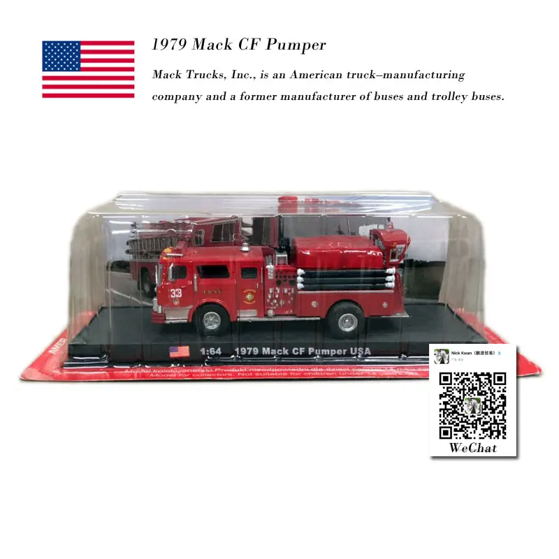 AMER 1/64 масштабная модель автомобиля игрушки 1979 Mack CF Pumper США пожарная машина литая под давлением металлическая модель грузовика игрушка для сбора, подарка, украшения