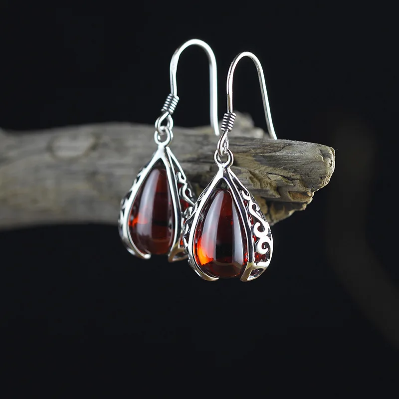 

New Arrival Brinco Garnet Earrings For Lady S925 Wholesale Fashion Lady Hollow-out Pomegranate Sterling Silver Jewelry