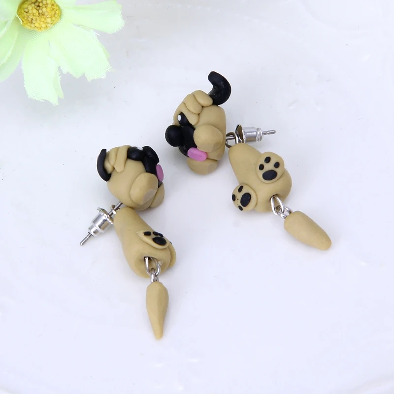 

3D Sharpei Pug Dog Earrings For Women Polymer Clay Cartoon Animal Stud Earring