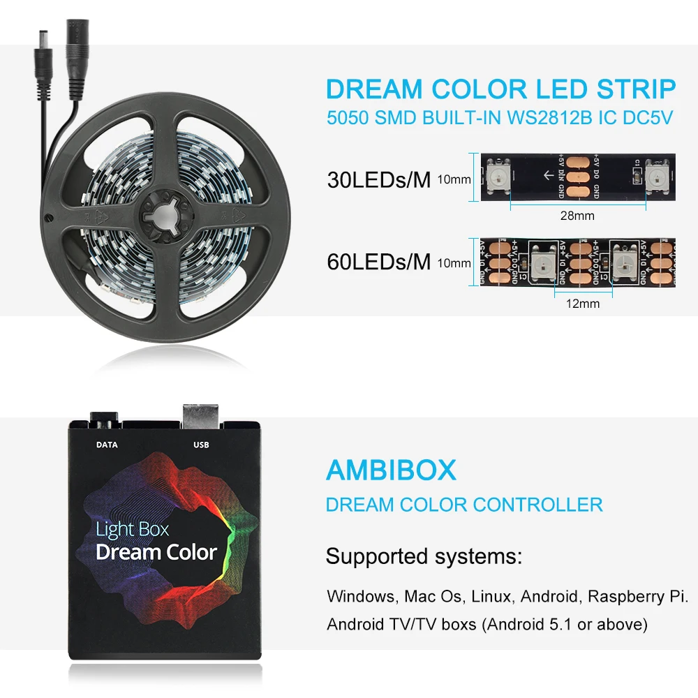Светодиодная подсветка для телевизора Dream RGB лента 5050 WS2812B освещение 5 В HD TV