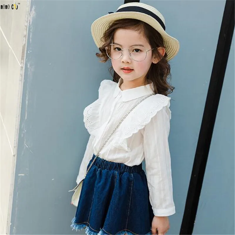 2018 г. осенняя одежда для девочек белая блузка повседневная Однотонная рубашка с