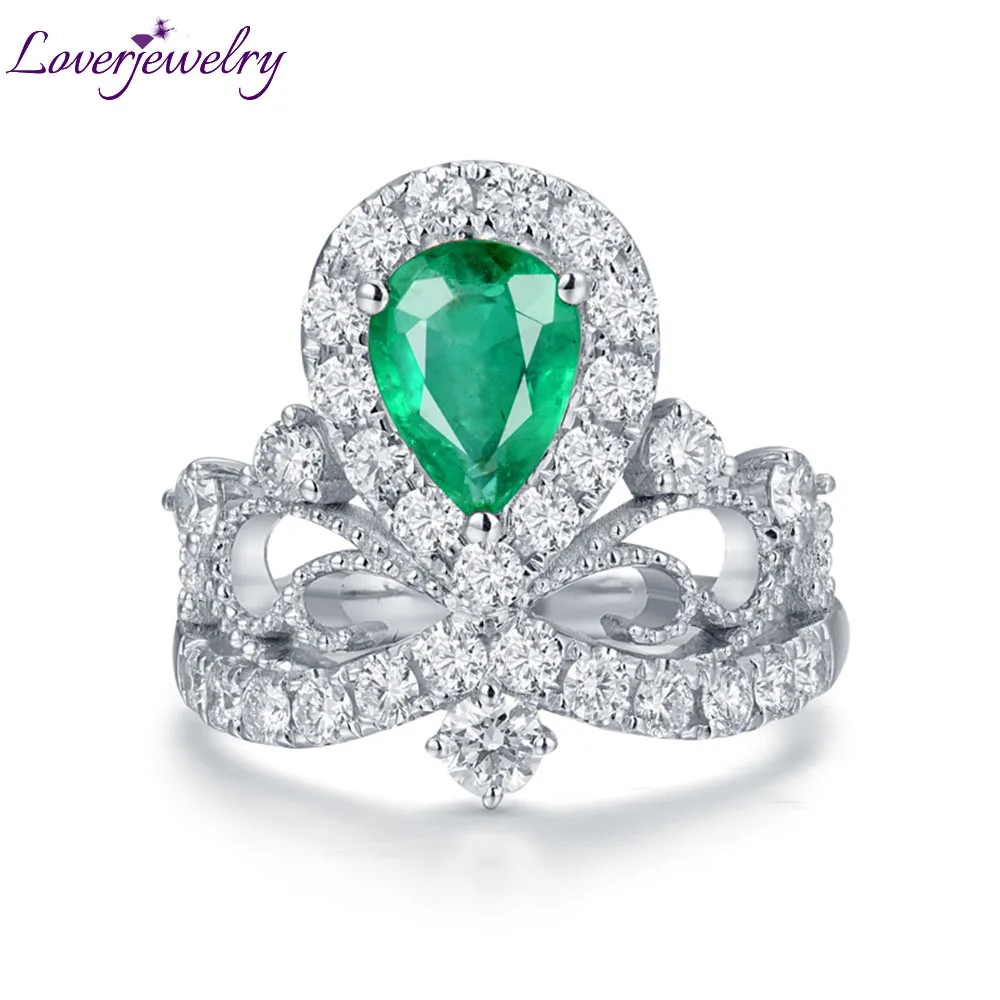 Loverjewelry, бриллианты, кольцо для женщин, Настоящее 18 к белое золото, настоящий изумруд, драгоценный камень, помолвка, свадьба, вечная любовь, кольцо