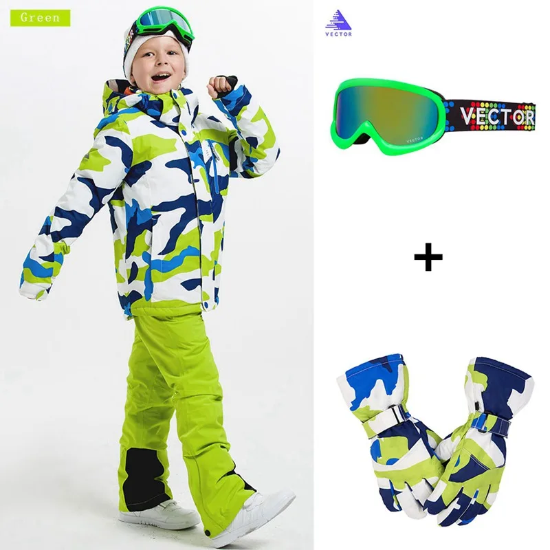 Boy 1 Set Лыжный костюм для мальчиков; водонепроницаемые брюки; куртки; Водонепроницаемая детская Лыжная куртка; лыжные брюки; зимняя одежда для сноуборда для мальчиков-30 градусов - Цвет: Boy 1 Set