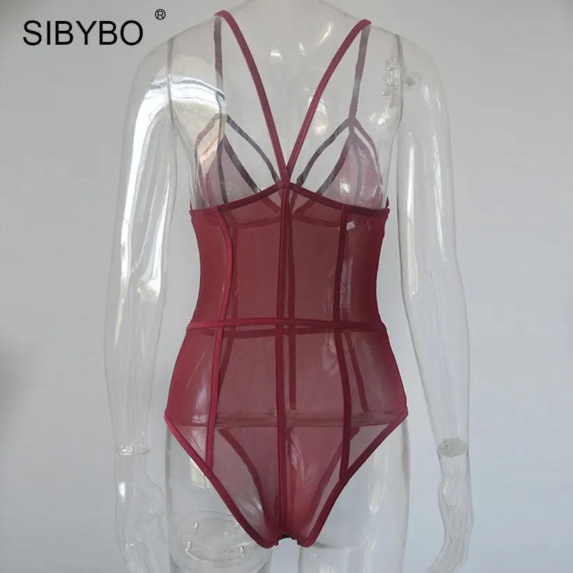Sibybo, летнее Сетчатое кружевное Женское боди без рукавов, сексуальные черные облегающие комбинезоны, цельные топы, женские комбинезоны, комбинезон Combinaison