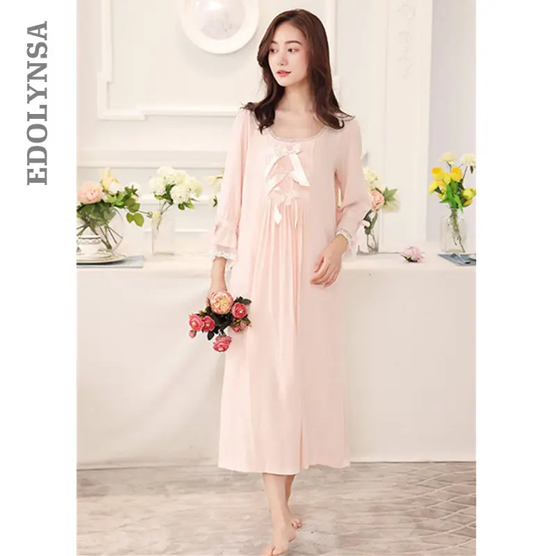 Для женщин осень Sleepdress Винтаж розовые пижамы с коротким рукавом Ночная рубашка