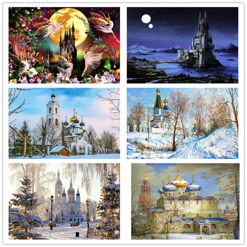 Алмазная 5d картина &quotсделай сам&quot замок зимний пейзаж алмазная вышивка церковь