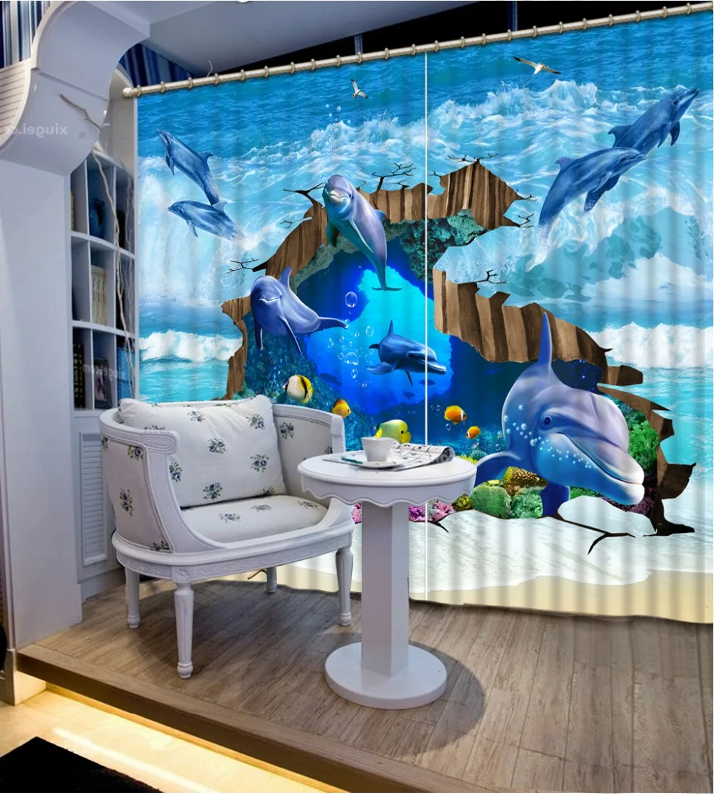 

ocean curtain dolphin curtains Curtain Decoration 3D Brief tree Curtains For Bedroom Living room Polyester Room
