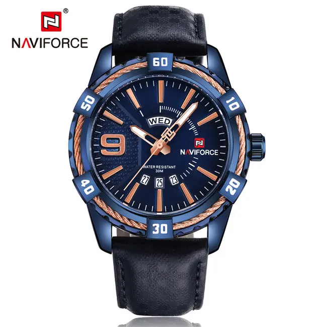 NAVIFORCE мужские часы лучший бренд класса люкс спортивные кожаные кварцевые часы мужские водонепроницаемые часы Военные Наручные часы relogio masculino - Цвет: leather gold blue