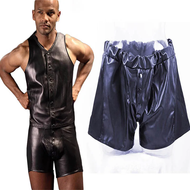 Две части мужские кожаные боксеры 2017 новые сексуальные штаны черные s немецкие