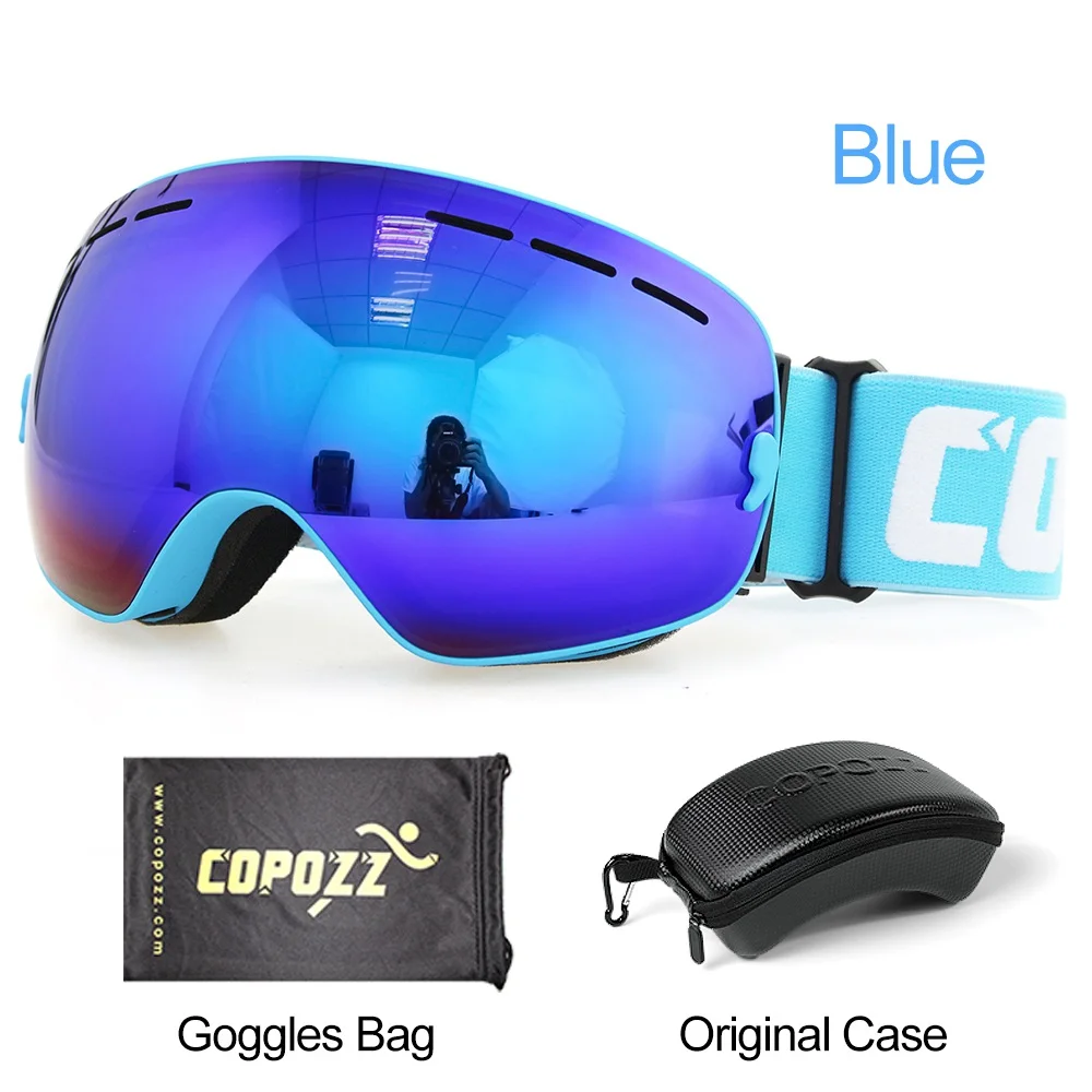 Frame blue with box COPOZZ брендовые лыжные очки для мужчин и женщин, очки для сноуборда, очки для катания на лыжах с защитой от уф400 лучей, лыжные очки, противотуманные лыжные маски - Цвет: Frame blue with box