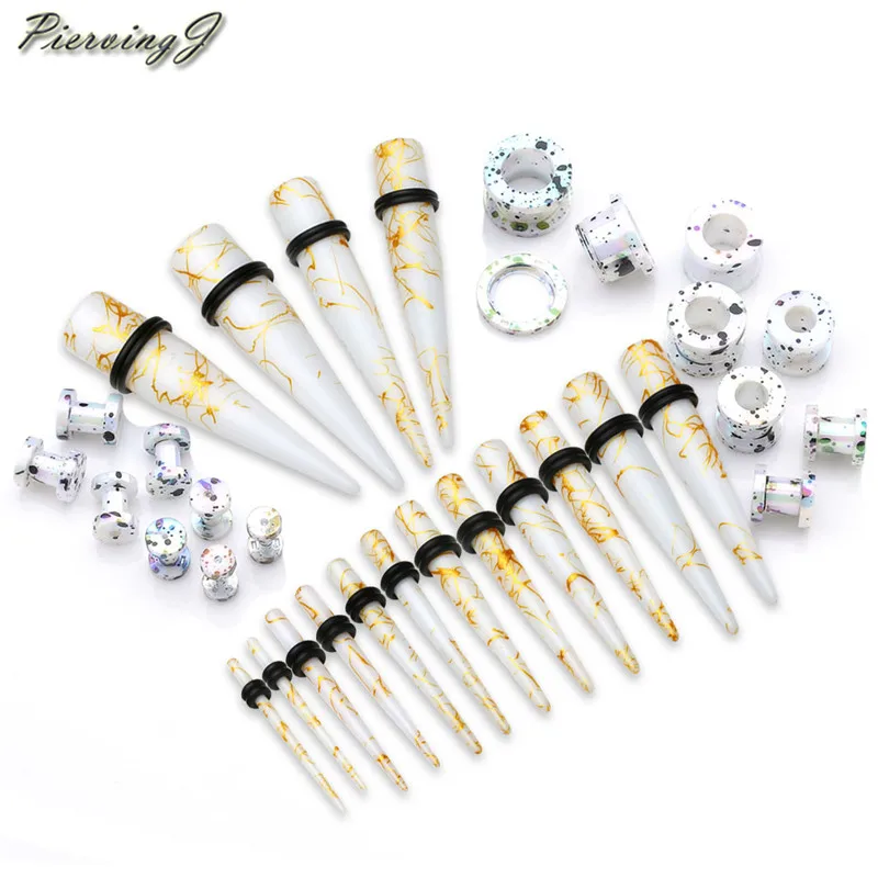 White set Piercingj 32 шт./компл. горячей акриловый уха датчика конус и пробка растяжения Наборы тоннель для расширения, бижутерия для пирсинга, 12G-00 г - Окраска металла: White set