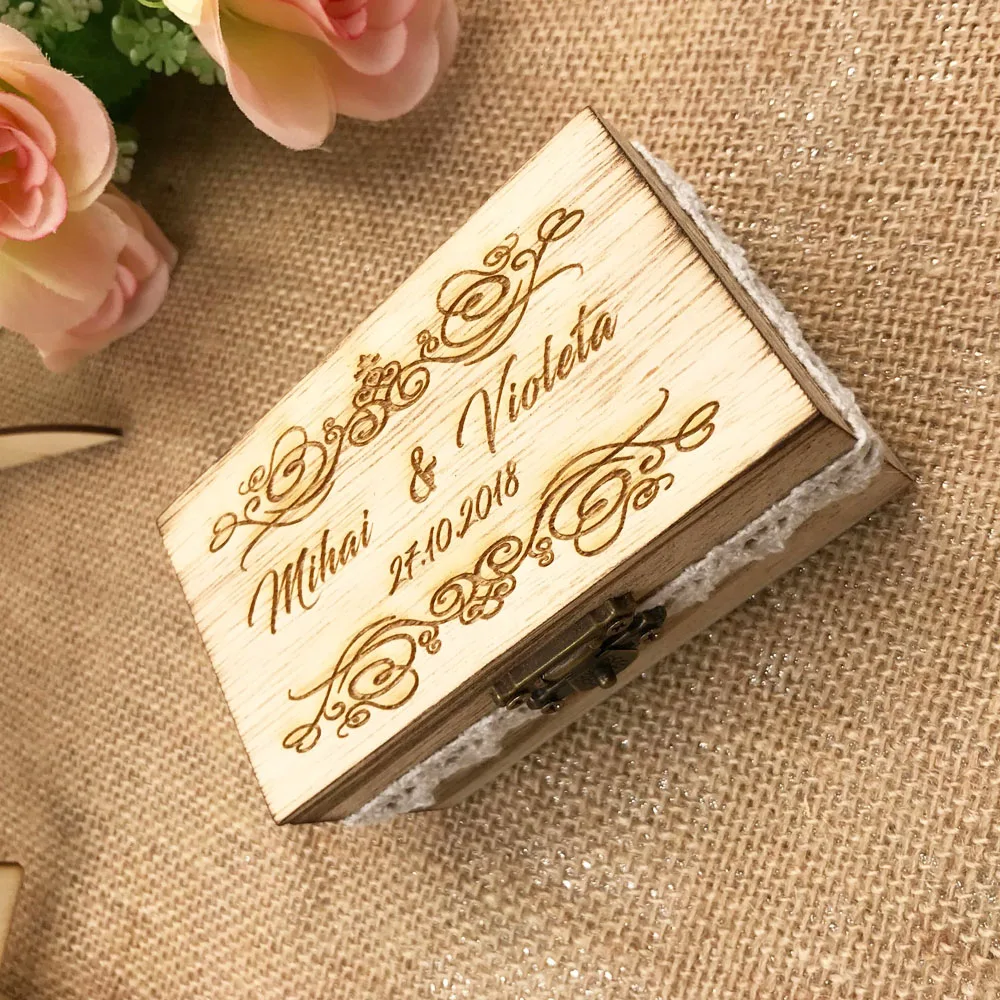 Персонализированные ретро деревенские Свадебные кольца коробка