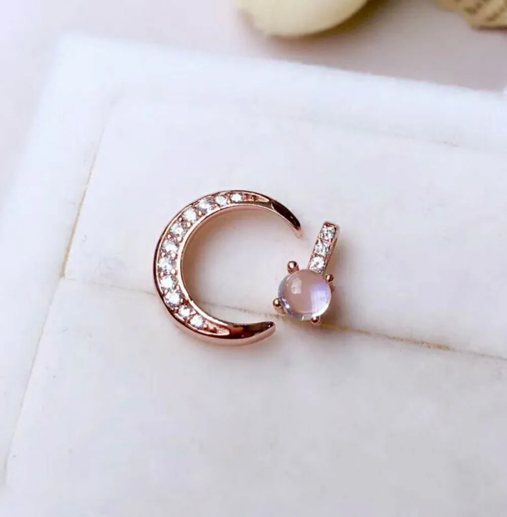 Fidelity natural 4mm moonstone pendants s925 sterling silver moon Exquisite fine jewelry for women party blue gemstone | Украшения и