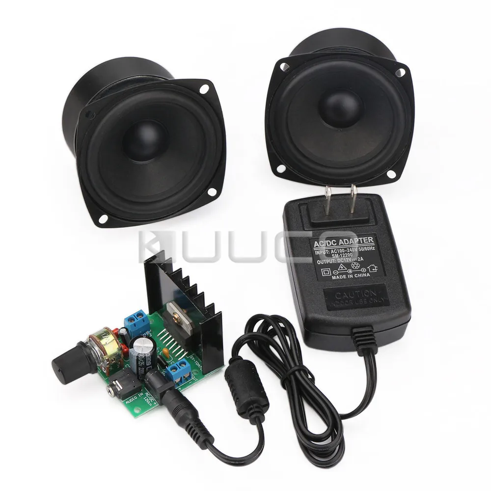 Цифровой усилитель TDA7297B, 15 Вт + 15 Вт двухканальный модуль управления звуком + 3-дюймовый полный диапазон звукового динамика 4 ом15 Вт + адаптер питания 12 В постоянного тока