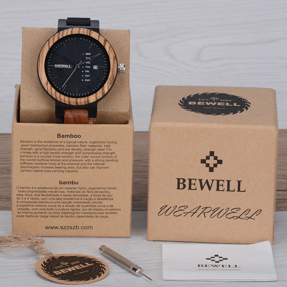 BEWELL relogio masculino деревянные часы для мужчин erkek kol saati неделя отображения даты