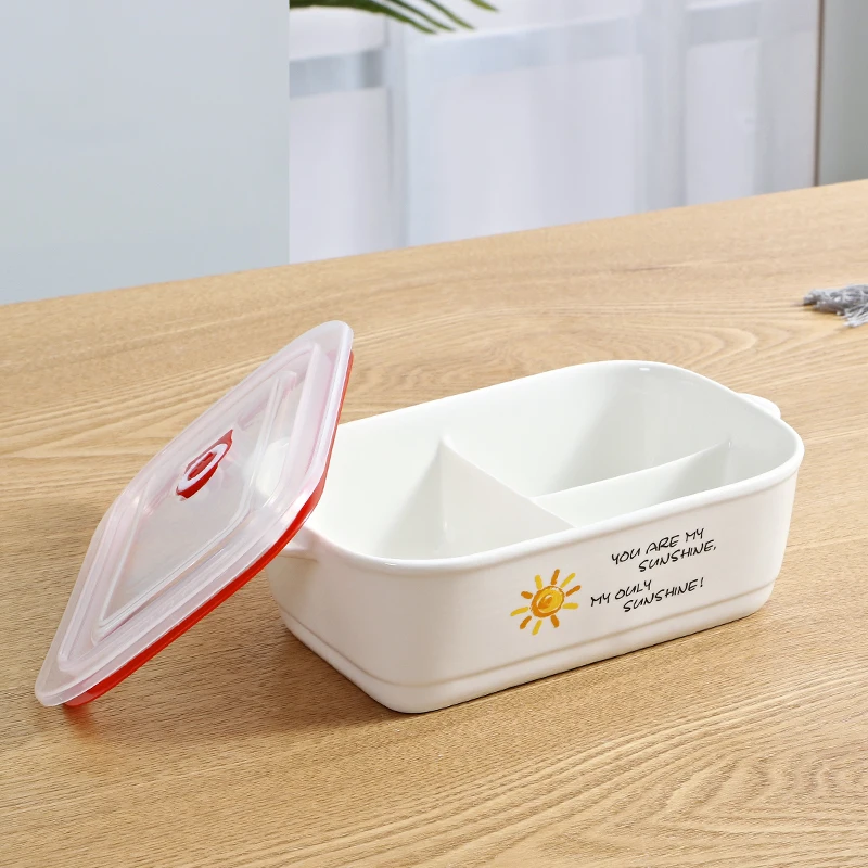 Ланчбокс Ланч-боксы Bento Box консервационная чаша с крышкой керамическая мультяшная трехслойная решетка набор может микроволновая печь - Цвет: Rectangle 3