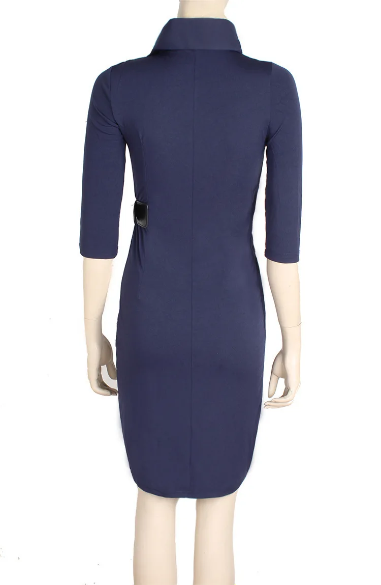 Notched Elegant Bodycon Party Formal Dress Women Three Quarter Sleeve Midi Work Ladies Dresses Casual Vestidos New 2015 Plus | Женская