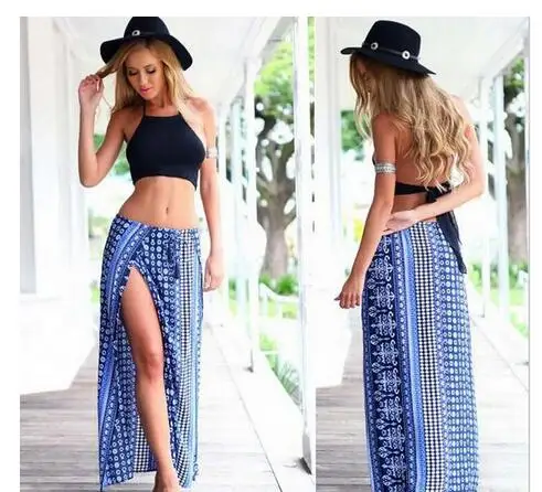 1 шт./лот женская летняя стильная богемная сексуальная Длинная юбка с цветочным