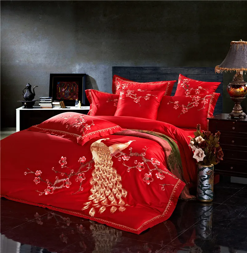 4/6 шт. Комплект постельного белья из натурального хлопка с вышивкой|bedding sets queen|bed